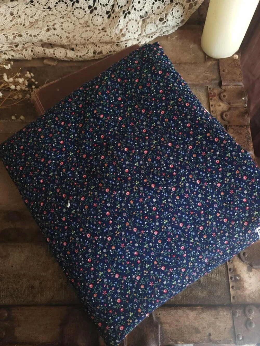 Vintage 1980s Blue Floral Calico Print Fabric, 4.5 Yards Cranston Print Works VI